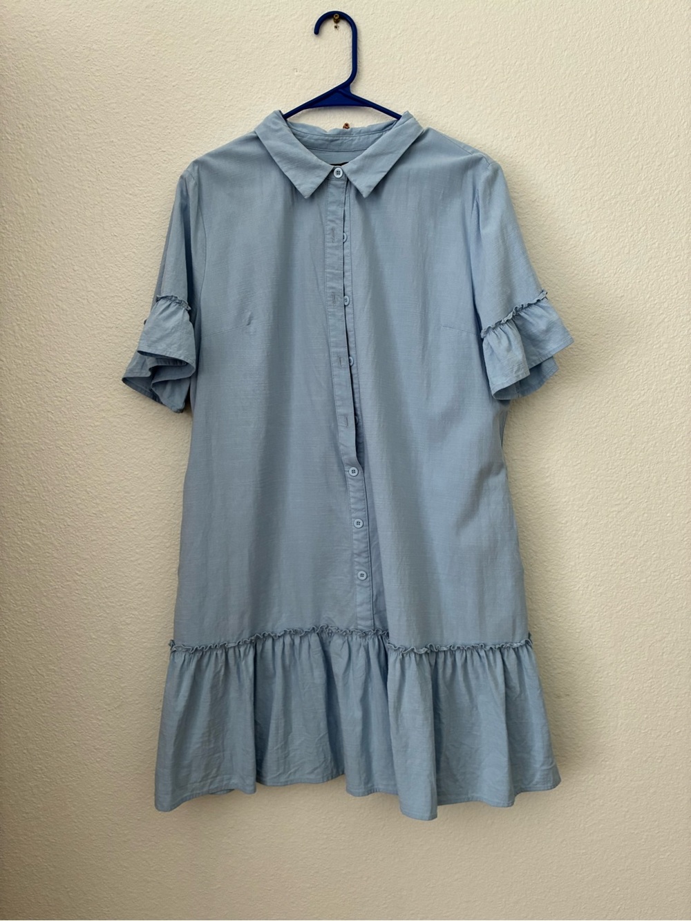 Light Blue Ruffle Hem Shirt Dress size large